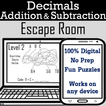 Preview of Adding & Subtracting Decimals Activity: Digital Escape Room Math Breakout Game