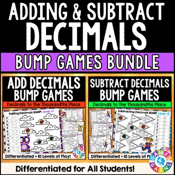 Preview of Adding and Subtracting Decimals Game Worksheets Review Estimating Decimals 5th