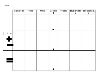 Preview of Adding and Subtracting Decimals Help Sheet