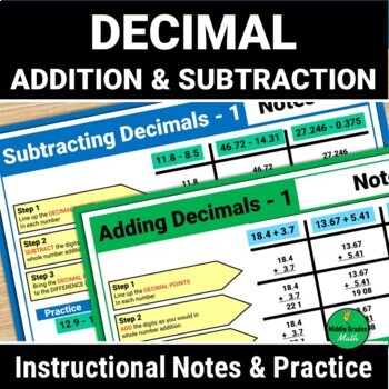 Preview of Adding and Subtracting Decimals Instructional Notes and Practice