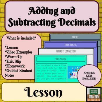 Preview of Adding and Subtracting Decimals Lesson 6th Grade Math Middle School Math