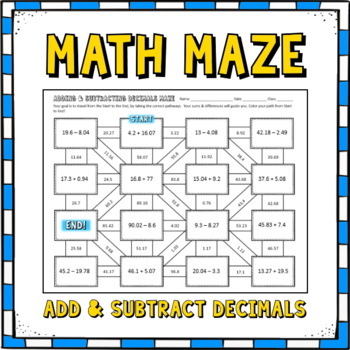 adding and subtracting decimals math maze by mathematic fanatic tpt