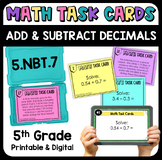 Adding and Subtracting Decimals Math Task Cards Printable 