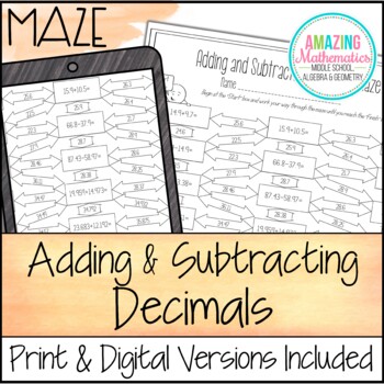 Preview of Adding and Subtracting Decimals Worksheet - Maze Activity