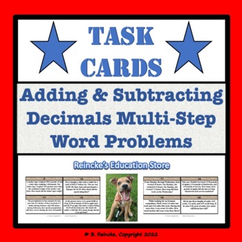 Preview of Adding and Subtracting Decimals Multi-Step Word Problem Task Cards 5.3K, 5.NBT.7