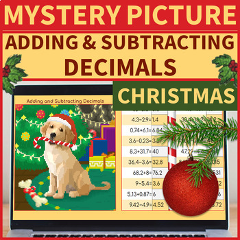 Preview of Adding and Subtracting Decimals | Mystery Picture Christmas Puppy