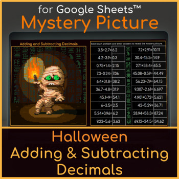 Preview of Adding and Subtracting Decimals | Mystery Picture | Halloween Mummy Pixel Art