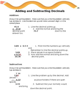 Preview of Adding and Subtracting Decimals Notes and Worksheet