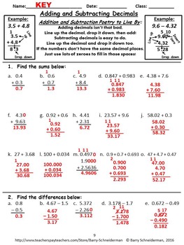 adding and subtracting decimals review warm up sheet guided notes worksheet
