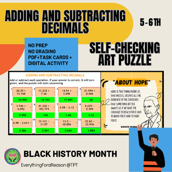 Preview of Adding and Subtracting Decimals Self-checking ART PUZZLE activity