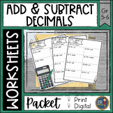 Adding and Subtracting Decimals Snapshot Math Worksheets