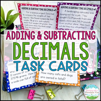 Preview of Adding and Subtracting Decimals Task Cards Word Problems