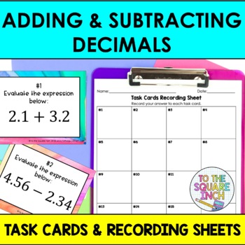 Preview of Adding and Subtracting Decimals Task Cards | Math Center Practice Activity