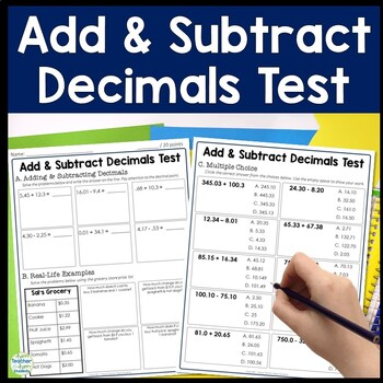 Preview of Adding and Subtracting Decimals Test | 2-Page Add and Subtract Decimals Quiz