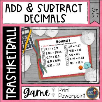 Preview of Adding and Subtracting Decimals Trashketball Math Game