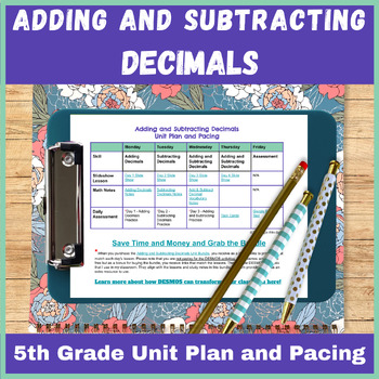 Preview of Adding and Subtracting Decimals Unit Pacing Guide 5th Grade Curriculum Map