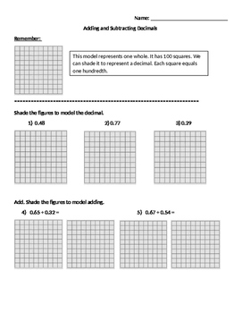 Preview of Adding and Subtracting Decimals Using Base Ten Models