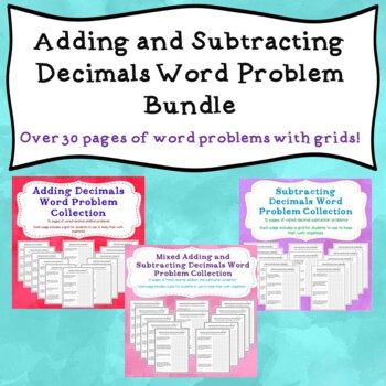 Preview of Adding and Subtracting Decimals Word Problem Bundle (With Grids / Graph Paper)