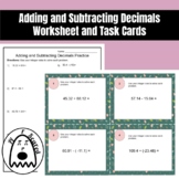 Adding and Subtracting Decimals Worksheet and Task Cards
