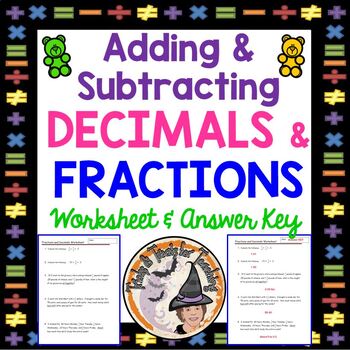 Preview of Adding and Subtracting Decimals and Fractions Worksheet and Answer Key
