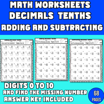 Preview of Adding and Subtracting Decimals to The Tenths Worksheets (Digits 0 to 10)