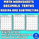 Adding and Subtracting Decimals to The Tenths Worksheets (