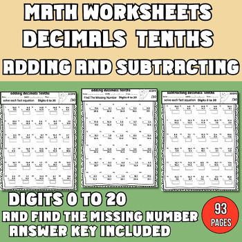 Preview of Adding and Subtracting Decimals to The Tenths Worksheets (Digits 0 to 20)