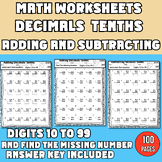 Adding and Subtracting Decimals to The Tenths Worksheets (