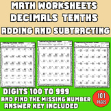 Adding and Subtracting Decimals to The Tenths Worksheets (