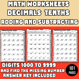 Adding and Subtracting Decimals to The Tenths Worksheets (