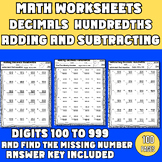 Adding and Subtracting Decimals to the Hundredths Workshee