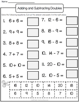 Preview of Adding and Subtracting Doubles Worksheet [Cut and Paste]
