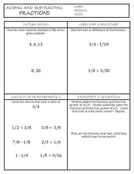 Preview of Adding and Subtracting Fractions - Deep Dive 8 Questions