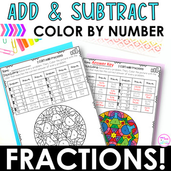 Preview of Adding and Subtracting Fraction Color by Number Dollar Deal 5th Grade Worksheet