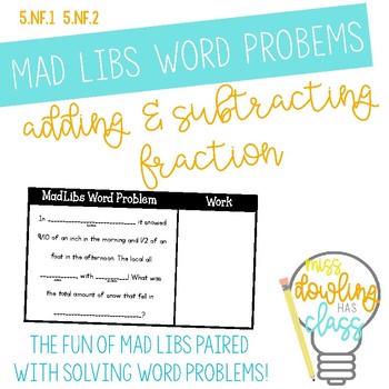 Preview of Mad Libs Word Problem Task Cards: Adding & Subtracting Fractions