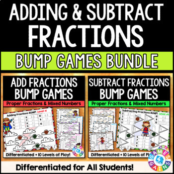 Preview of Add & Subtract Fractions & Mixed Numbers with Like & Unlike Denominators Games