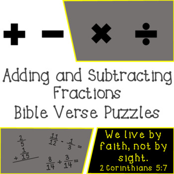 Preview of Adding and Subtracting Fractions Bible Verse Puzzles