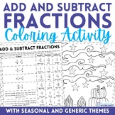 Add and Subtract Fractions Coloring Worksheet Halloween Activity
