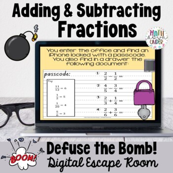 Preview of Adding and Subtracting Fractions Digital Escape Room - Defuse the Bomb!