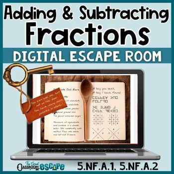 Preview of Adding and Subtracting Fractions Digital Escape Room Fifth Grade Math Activity