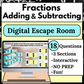 Preview of Adding and Subtracting Fractions Digital Escape Room | Least Common Denominator