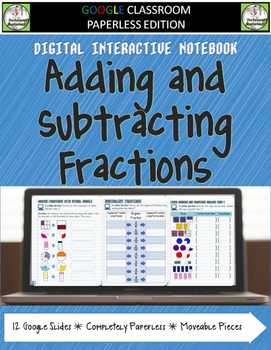 Preview of Adding and Subtracting Fractions Digital Interactive Notebook