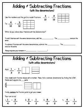 Adding and Subtracting Fractions Foldables and Notes Pack! by Create ...