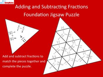 Preview of Adding and Subtracting Fractions Foundation Practice Jigsaw Puzzle