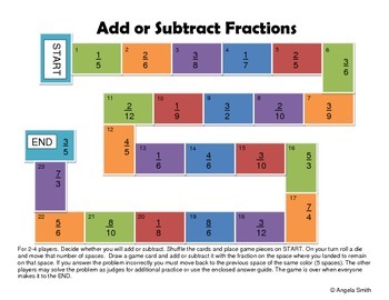 Adding and Subtracting Fractions Game Board - 5th Grade Common Core Math