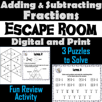 Preview of Adding and Subtracting Fractions Activity: Escape Room Math Breakout Game