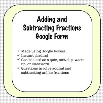 Preview of Adding and Subtracting Fractions Google Form