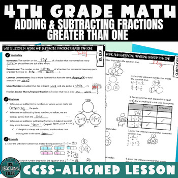 Preview of Adding and Subtracting Fractions Greater Than One 4th Grade Math Lesson