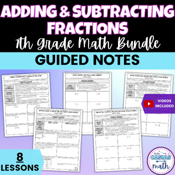 Preview of Adding and Subtracting Fractions Guided Notes Lessons BUNDLE