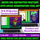 Adding and Subtracting Fractions Halloween Math Pixel Art 